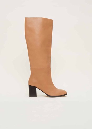 Phase Eight Leather Knee High Flats Brown Canada | QBDPXJ-603